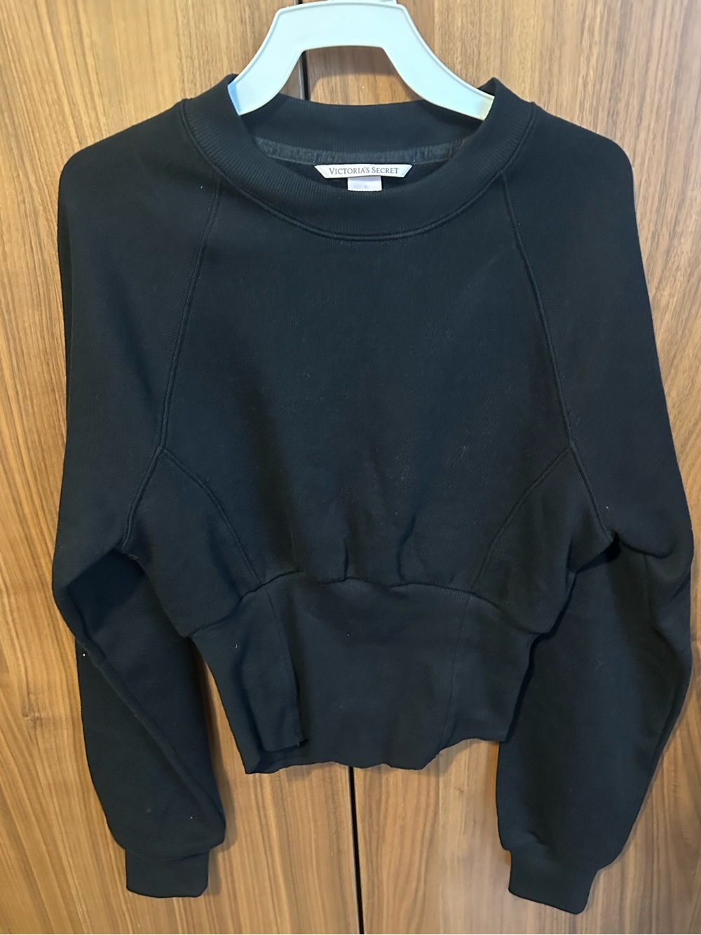 Victoria's Secret Black Cropped Sweatshirt with Ribbed Hem